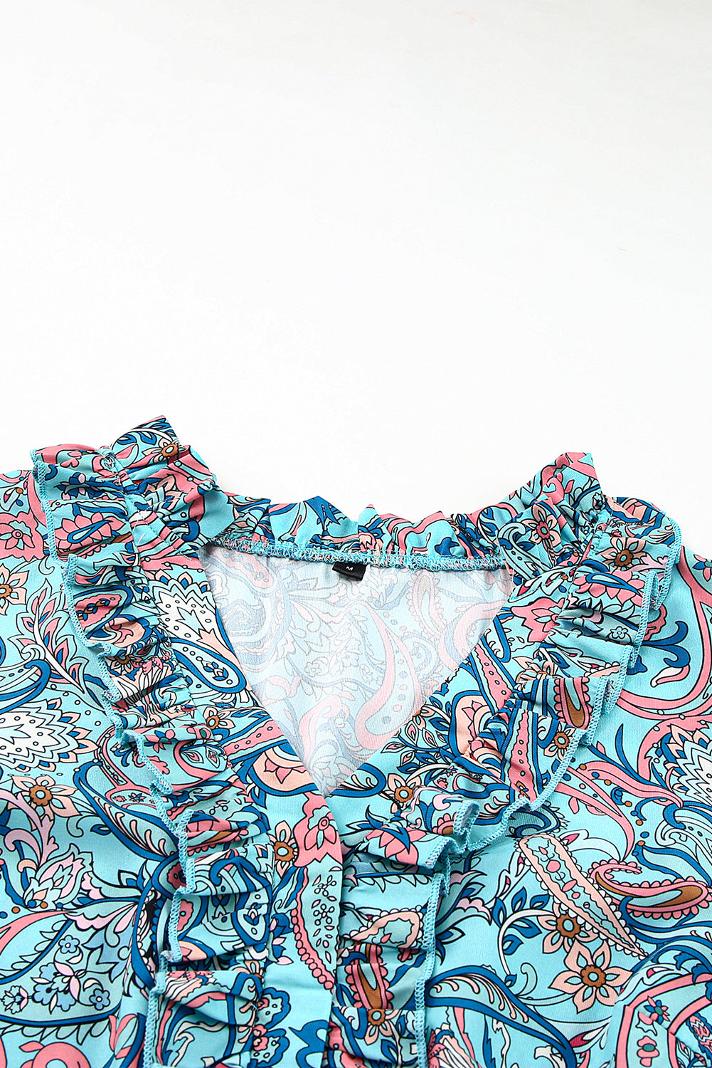 Sky Blue Paisley Print Split V Neck Tiered Boho Maxi Dress - Cowtown Bling N Things