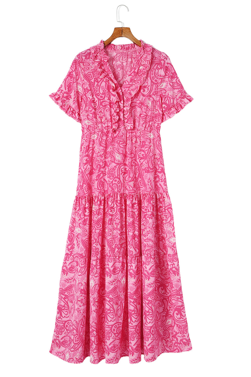 Sky Blue Paisley Print Split V Neck Tiered Boho Maxi Dress - Cowtown Bling N Things
