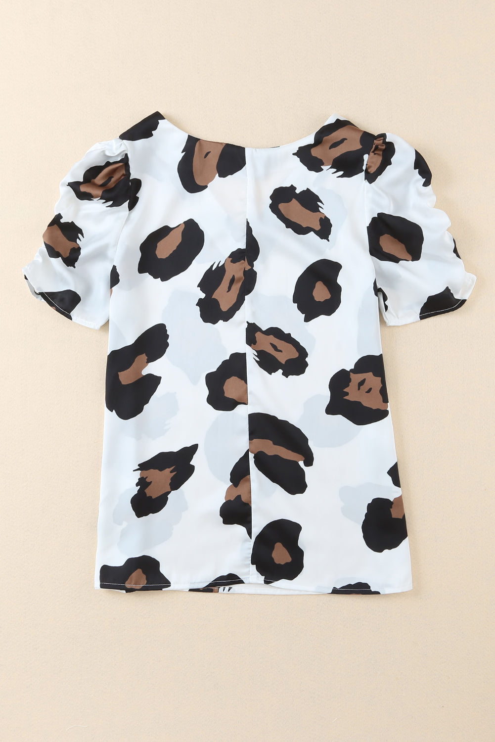 Blue V Neck Ruched Short Sleeve Leopard Print Short Sleeve Blouse - Cowtown Bling N Things
