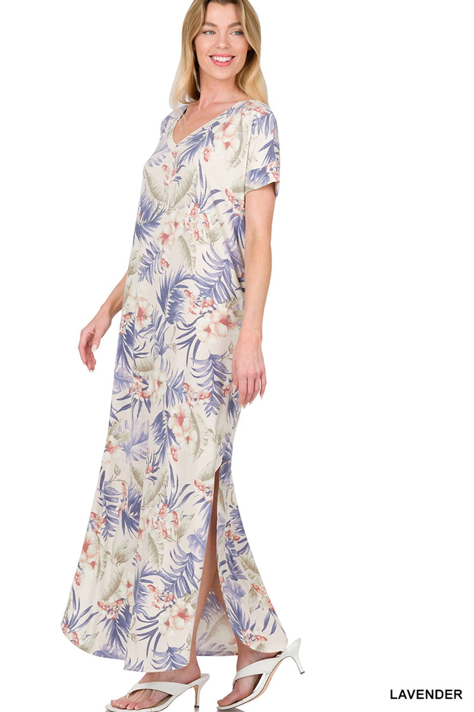 Printed V-Neck Short Sleeve Maxi Dress - Cowtown Bling N Things