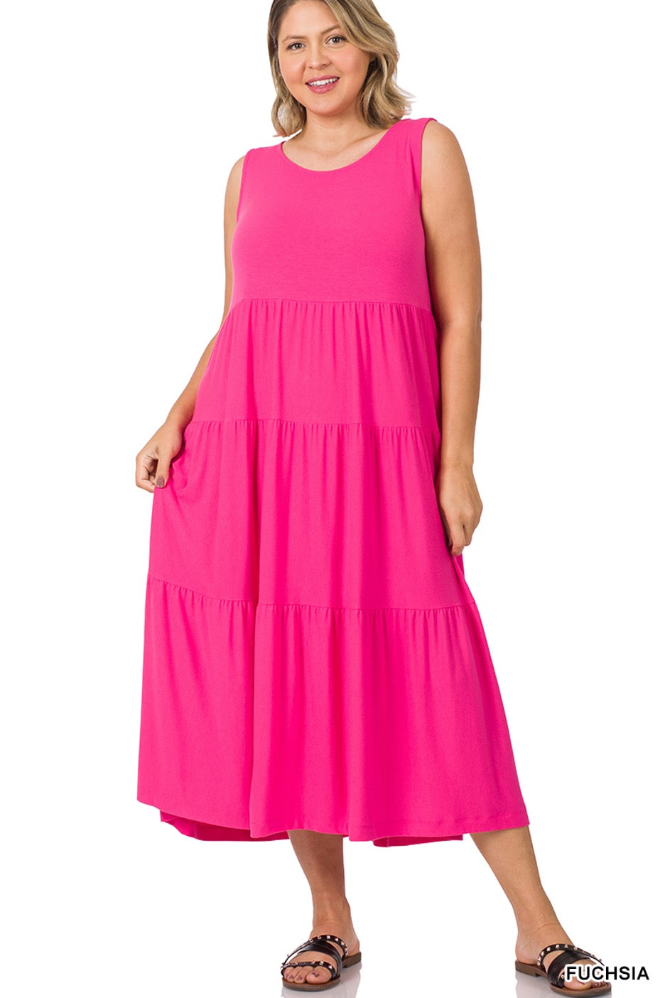 Sleeveless Tiered Midi Dress (Curvy) - Cowtown Bling N Things