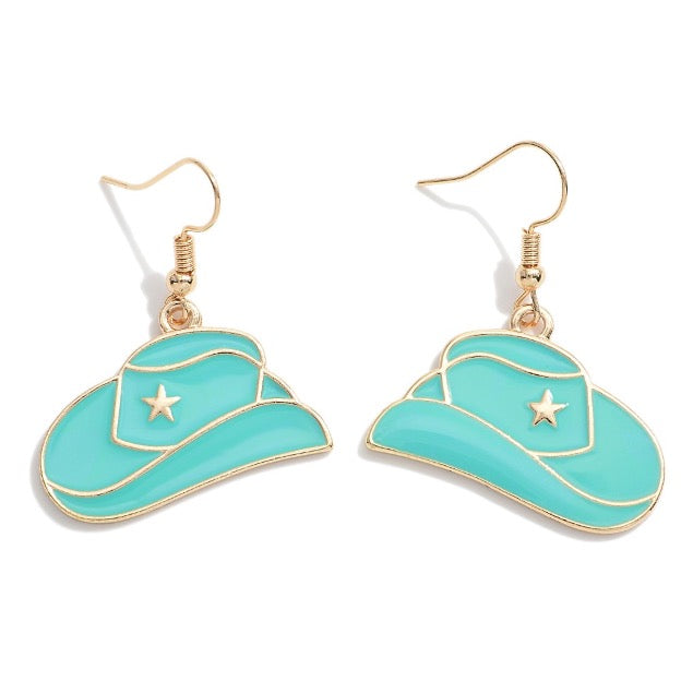 Enamel Cowboy Hat Drop Earrings. - Cowtown Bling N Things