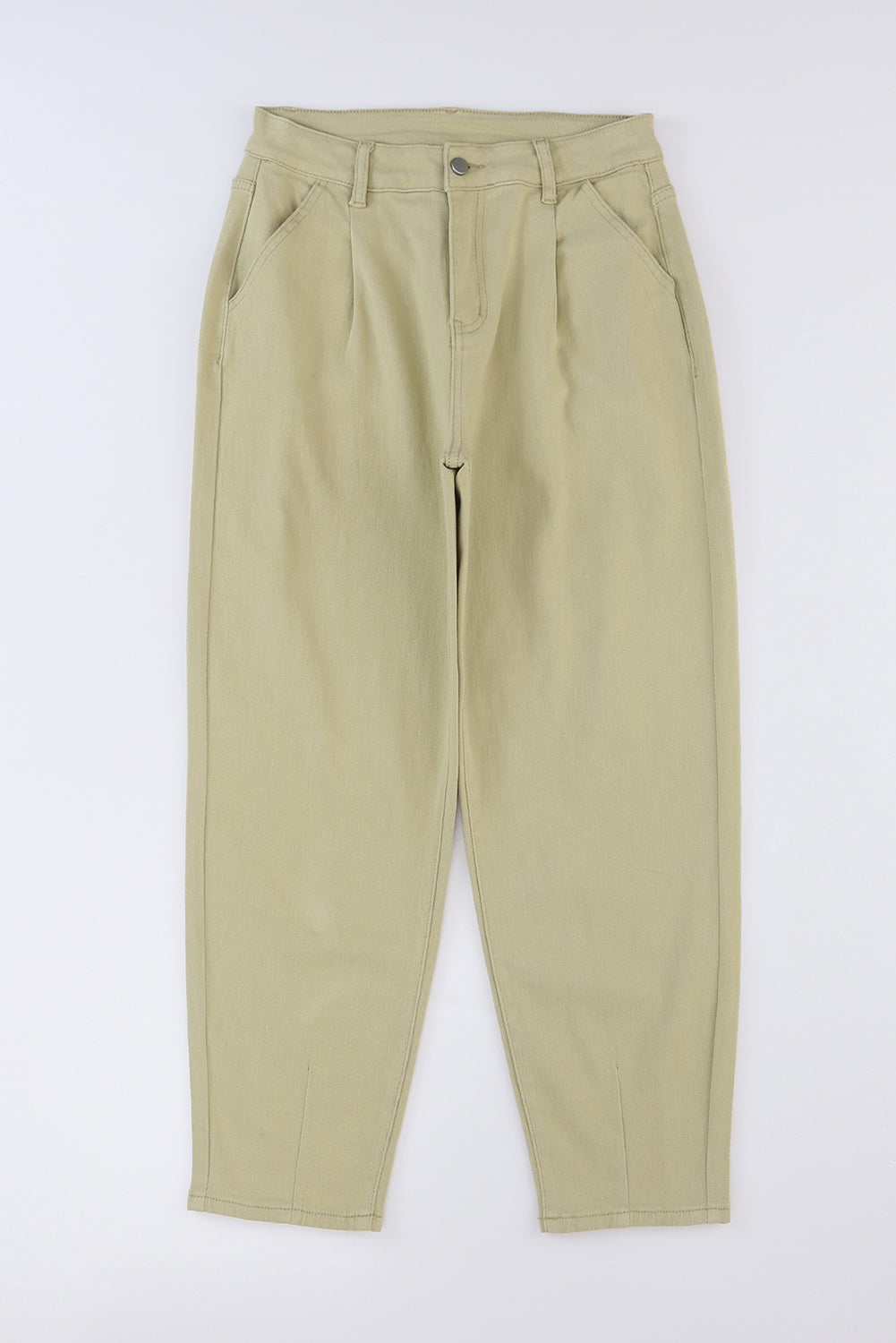 White Solid Casual High Waist Straight Leg Pants - Cowtown Bling N Things