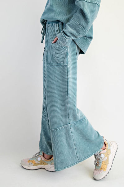 Easel textured mineral wash bellbottom lounge pants front view available at Cowtown Bling N Things.