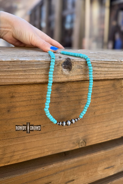 Turquoise River Necklace with turquoise beads and silver Navajo pearls – Cowtown Bling N Things Fort Worth