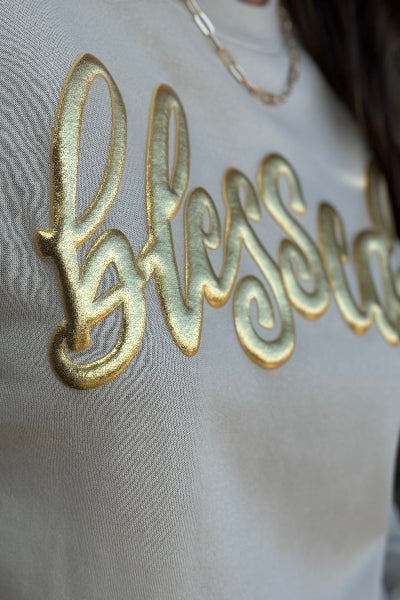 Texas True Threads cream thankful season crewneck sweatshirt close up available at Cowtown Bling N Things.
