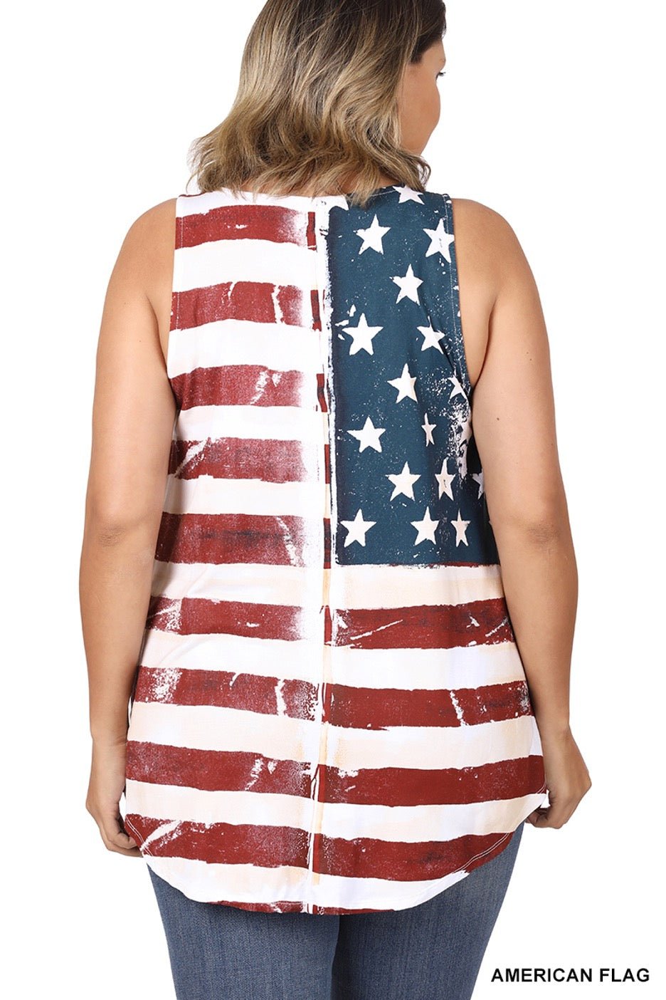 American Flag Print Sleeveless Top (Curvy) - Cowtown Bling N Things