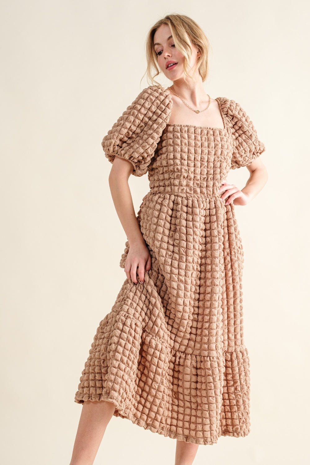 And The Why Full Size Square Neck Puff Sleeve Dress - Cowtown Bling N Things