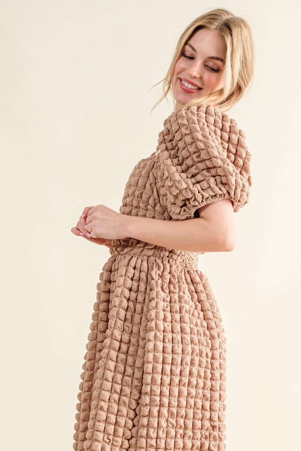 And The Why Full Size Square Neck Puff Sleeve Dress - Cowtown Bling N Things