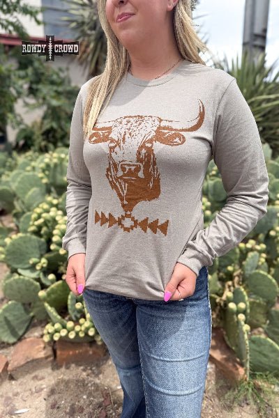 Bandero Bull Long Sleeve – Western Graphic Tee with Aztec Detail | Rowdy Crowd Clothing - Cowtown Bling N Things