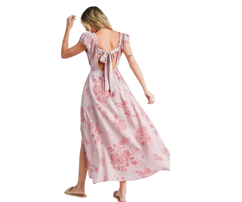 Bluivy Floral Print Smocked Babydoll Maxi Dress
