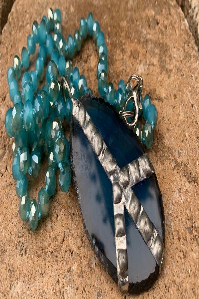 Brazilian Agate Slice Gemstone With Soldered Peace Sign| Crystal Necklace| Made in USA - Cowtown Bling N Things