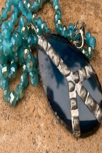 Brazilian Agate Slice Gemstone With Soldered Peace Sign| Crystal Necklace| Made in USA - Cowtown Bling N Things