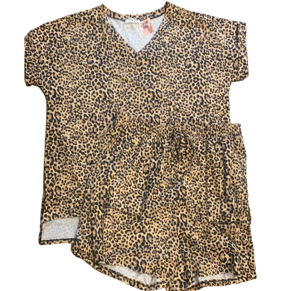 Two Piece Brown Cheetah Print Fabric Pajama/Lounge Set - Cowtown Bling N Things