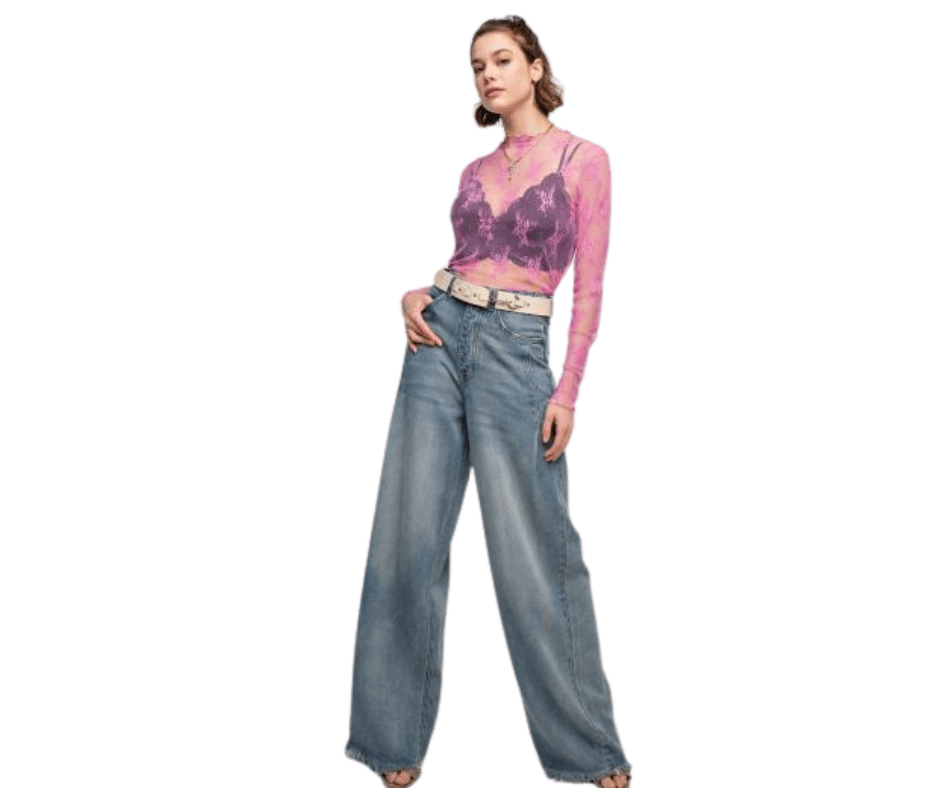 Burgundy Sheer Lace Top - Cowtown Bling N Things