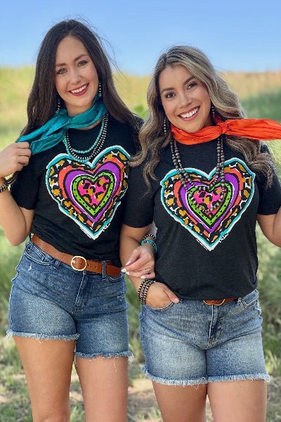 Callie Ann Stelter Leopard Heart Crew Neck Tee - Cowtown Bling N Things