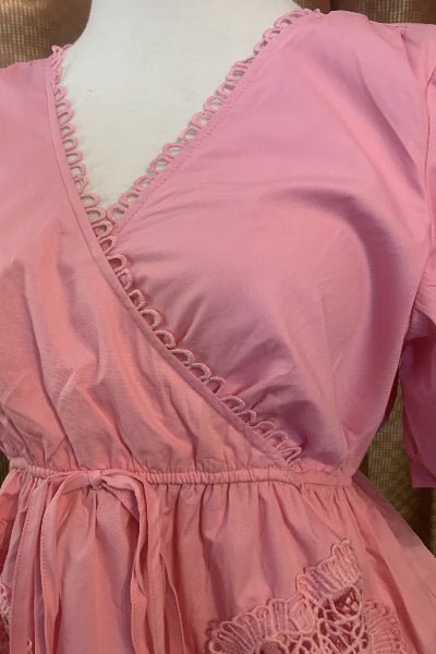 Candy Pink Embroidered Peasant Mini Dress - Lined Easel Dress with Pockets - Cowtown Bling N Things