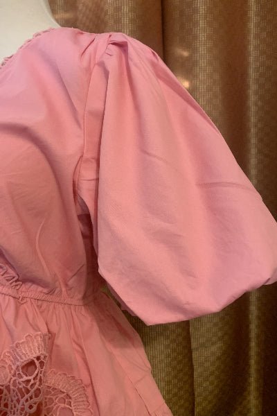 Candy Pink Embroidered Peasant Mini Dress - Lined Easel Dress with Pockets - Cowtown Bling N Things