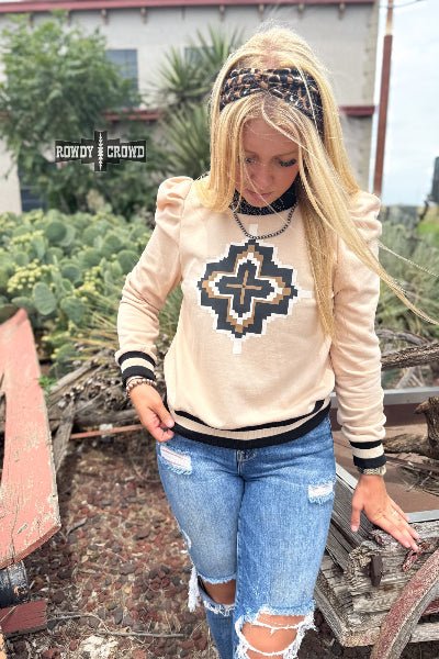 Catoosa Aztec Puff Shoulder Top – Western Style by Rowdy Crowd - Cowtown Bling N Things