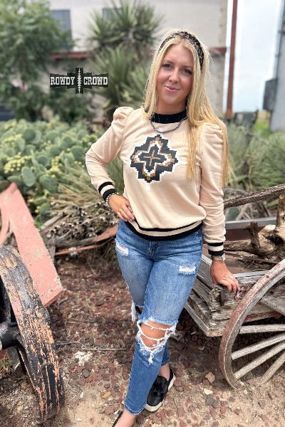 Catoosa Aztec Puff Shoulder Top – Western Style by Rowdy Crowd - Cowtown Bling N Things