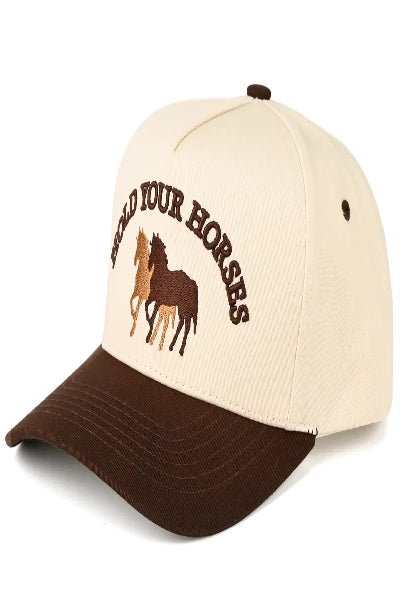 C.C "Hold Your Horses" Embroidered Two-Tone Hat - Cowtown Bling N Things