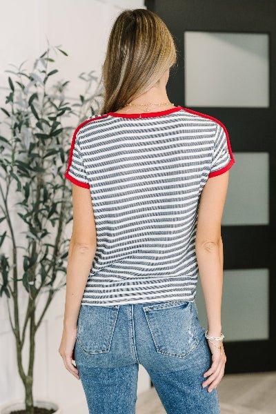 Country Stripe Casual Tee in Navy White - Cowtown Bling N Things