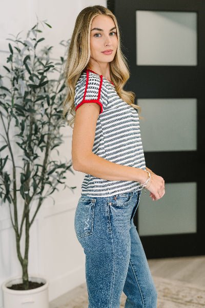 Country Stripe Casual Tee in Navy White - Cowtown Bling N Things