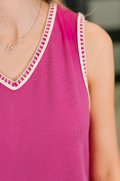 Dear Scarlett Airloom Trim Detail Mini Tank Dress in Magenta - Cowtown Bling N Things