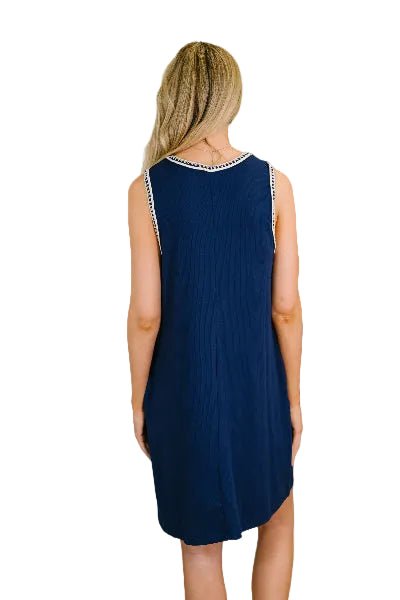 Dear Scarlett Airloom Trim Detail Mini Tank Dress in Navy - Cowtown Bling N Things