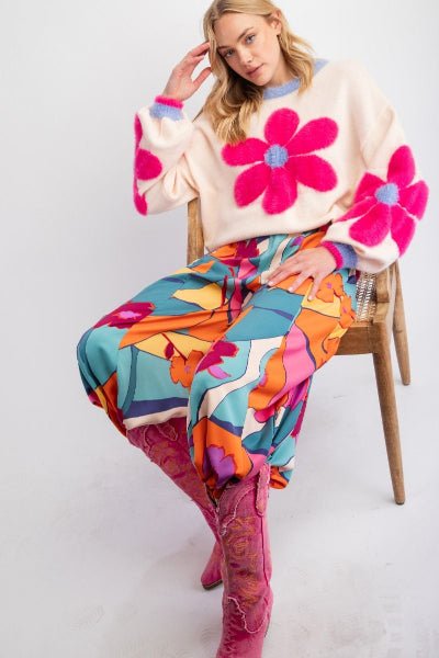 Easel Daisy Pattern Knit Sweater Pullover - Cowtown Bling N Things