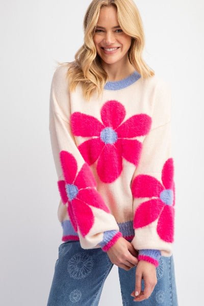 Easel Daisy Pattern Knit Sweater Pullover - Cowtown Bling N Things