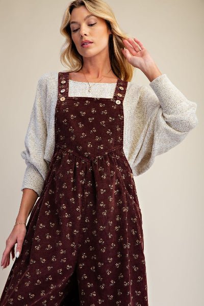 Easel Floral Printed Corduroy Washed Overall - Cowtown Bling N Things