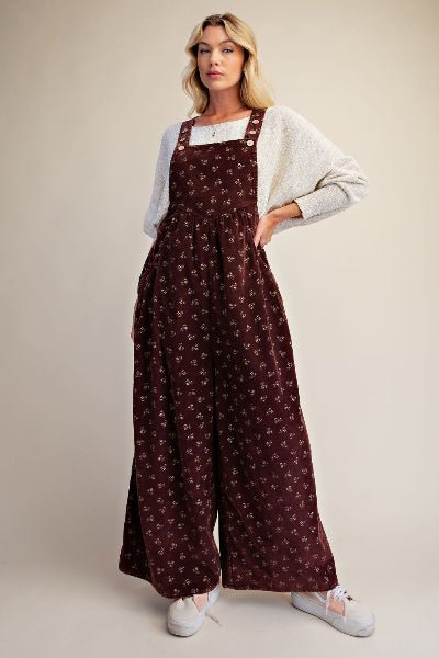 Easel Floral Printed Corduroy Washed Overall - Cowtown Bling N Things