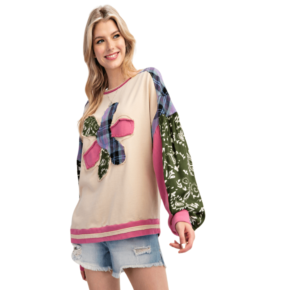 Easel| FLOWER PATCH MIX & MATCH SOFT WASHED CREW NECK TOP| S - L - Cowtown Bling N Things