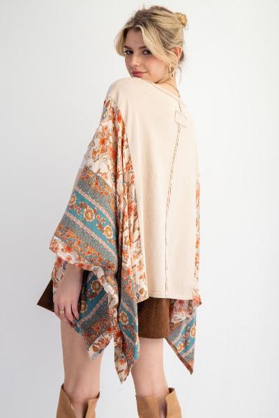 Easel| Print Mix Poncho Top| Natural | S - L - Cowtown Bling N Things