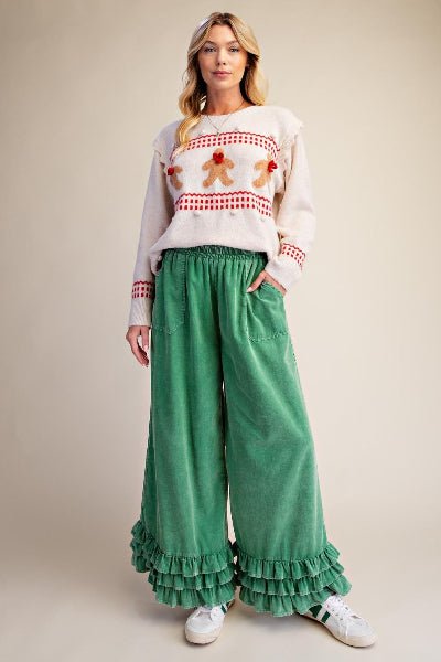 Easel Ruffle Bottom Mineral Wash Pants - Cowtown Bling N Things