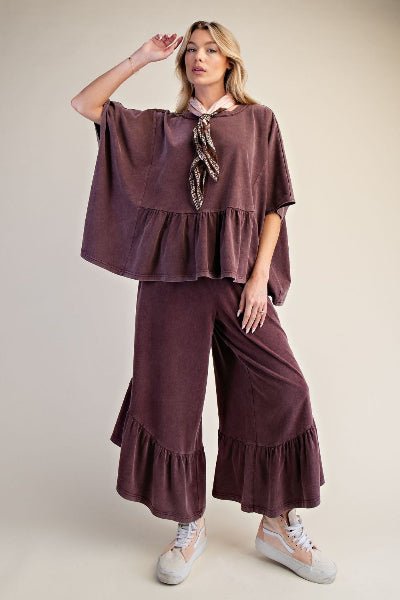 Easel Ruffle Bottom Washed Pants - Cowtown Bling N Things