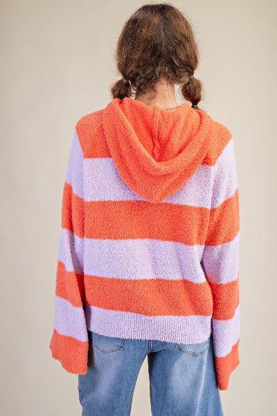 Easel Rugby Stripe Knit Sweater Hoodie | Boutique Cozy Pullover - Cowtown Bling N Things