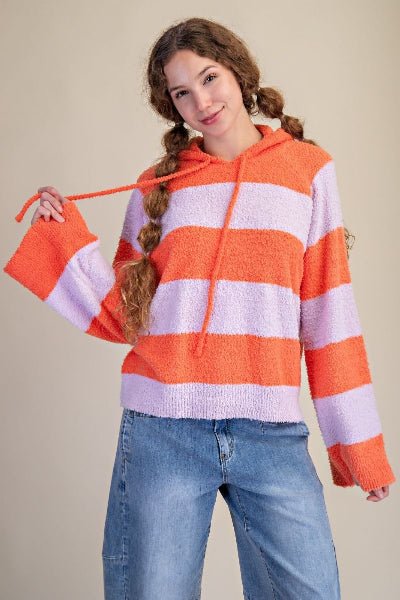 Easel Rugby Stripe Knit Sweater Hoodie | Boutique Cozy Pullover - Cowtown Bling N Things