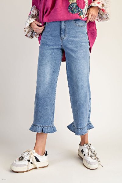 Easel Stretch Twill Ruffle Bottom Pants - Cowtown Bling N Things