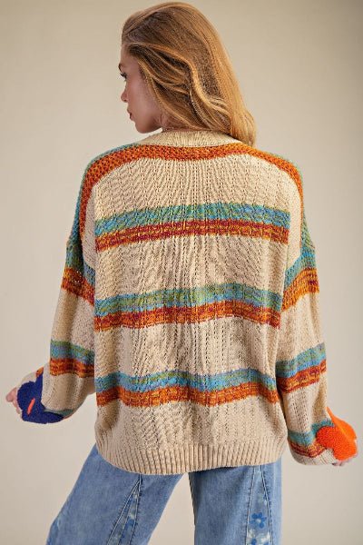 Easel Striped Flower Patch Knit Sweater Pullover - Cowtown Bling N Things