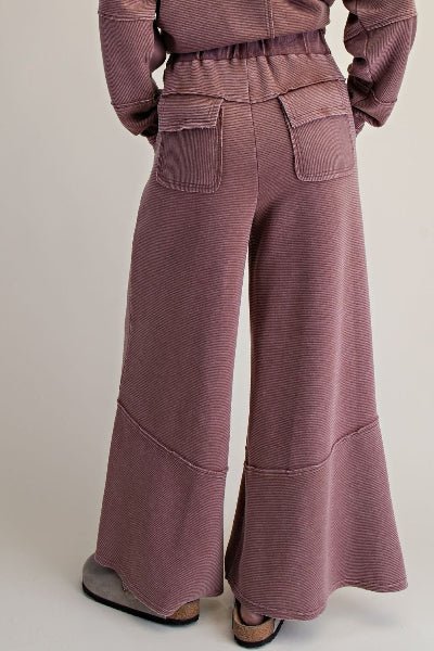 Easel Textured Mineral Wash Bellbottom Pants - Cowtown Bling N Things