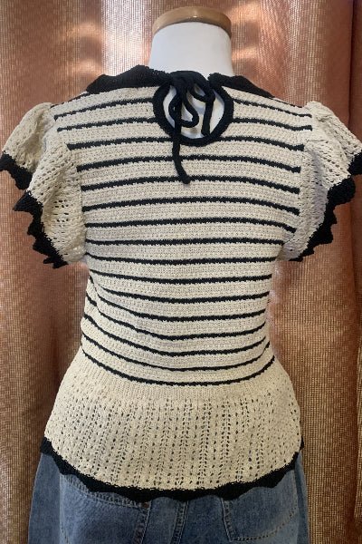 Easel Wing Sleeve Knit Top - Versatile Striped Top with Back Ties - Cowtown Bling N Things