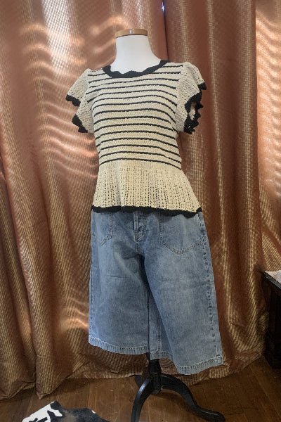 Easel Wing Sleeve Knit Top - Versatile Striped Top with Back Ties - Cowtown Bling N Things