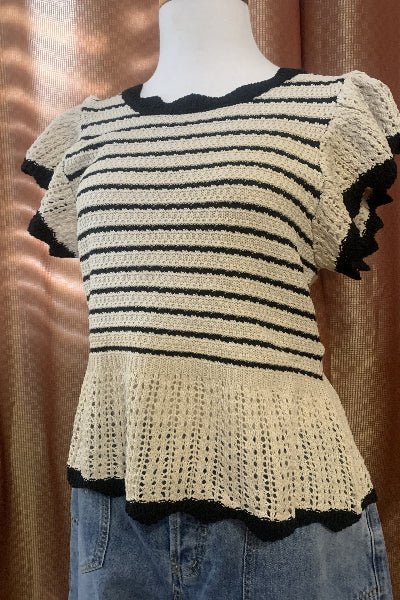 Easel Wing Sleeve Knit Top - Versatile Striped Top with Back Ties - Cowtown Bling N Things
