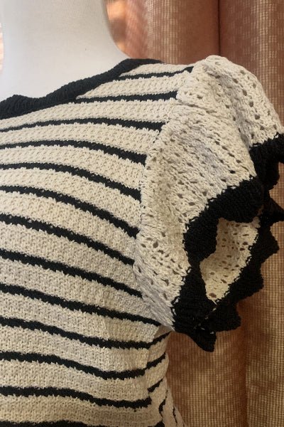 Easel Wing Sleeve Knit Top - Versatile Striped Top with Back Ties - Cowtown Bling N Things