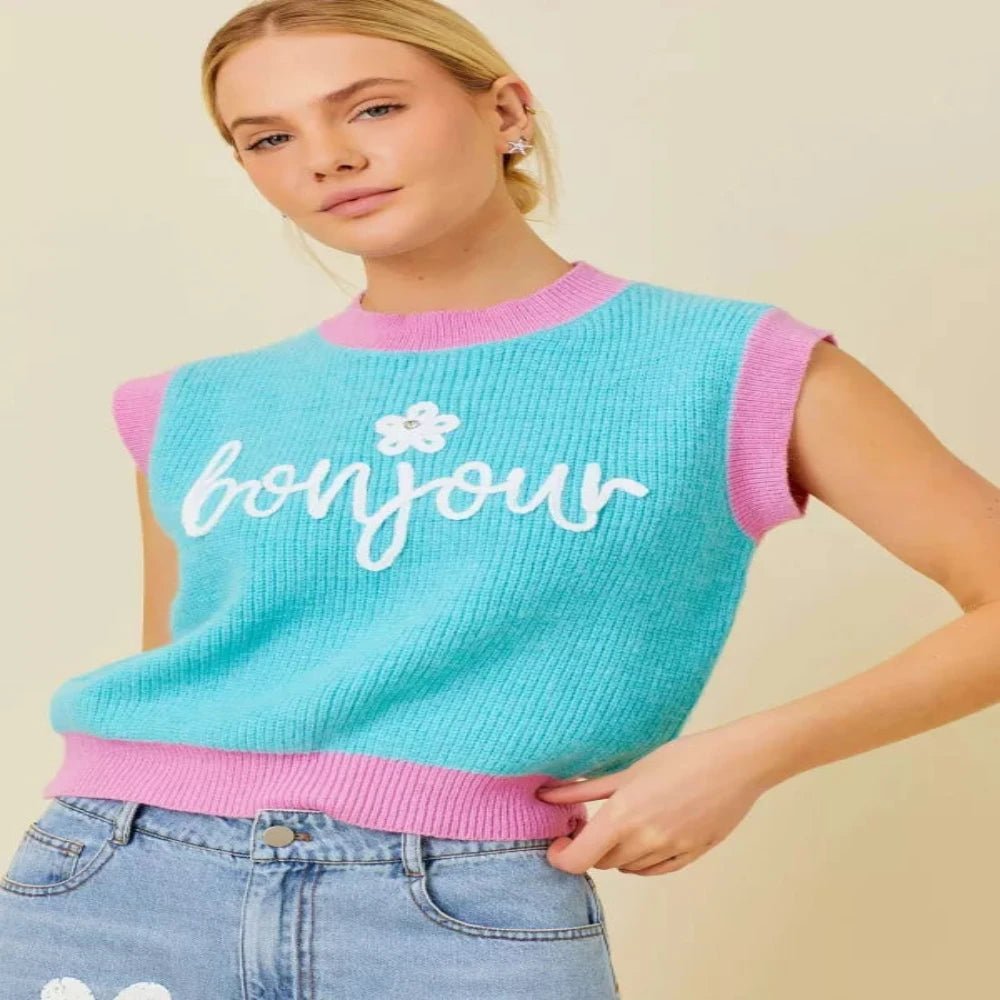 EE:Some|Bonjour|Sweater Vest|Pink/Blue|S - L - Cowtown Bling N Things