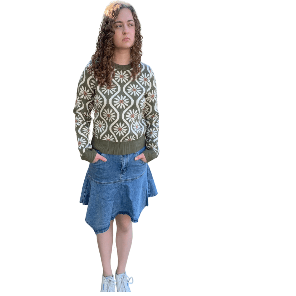 EEsome|Floral Printed| Long Sleeve Sweater|Green|S - L - Cowtown Bling N Things