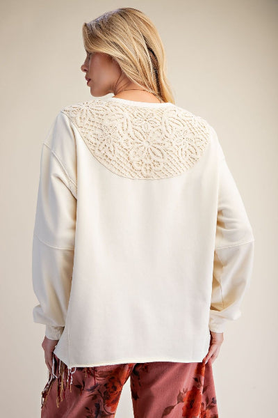 Easel Bow Tape Bottom Washed Terry Pullover