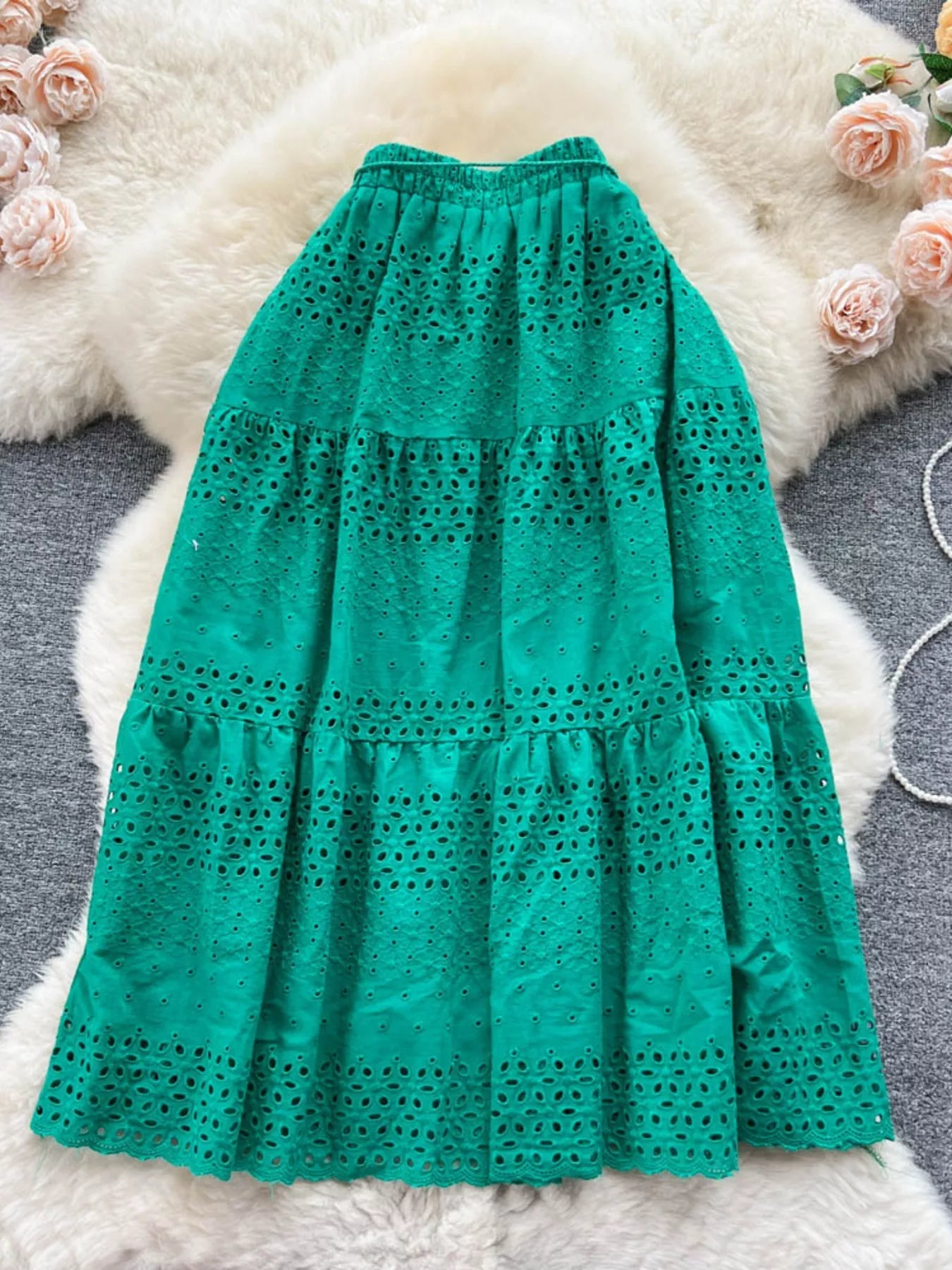 Eyelet Tiered Maxi Skirt - Cowtown Bling N Things